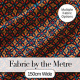 Geometric Floral Pattern with Orange Teal and Gold Symmetry Digital Print Fabric by the Metre UK Sewing Quilting Textile