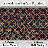 Geometric Floral Pattern with Orange Teal and Gold Symmetry Digital Print Fabric by the Metre UK Sewing Quilting Textile