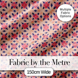 Elegant Geometric Floral Star Pattern in Blush Pink and Navy Tones Digital Print Fabric by the Metre UK Sewing Quilting Textile