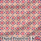 Elegant Geometric Floral Star Pattern in Blush Pink and Navy Tones Digital Print Fabric by the Metre UK Sewing Quilting Textile