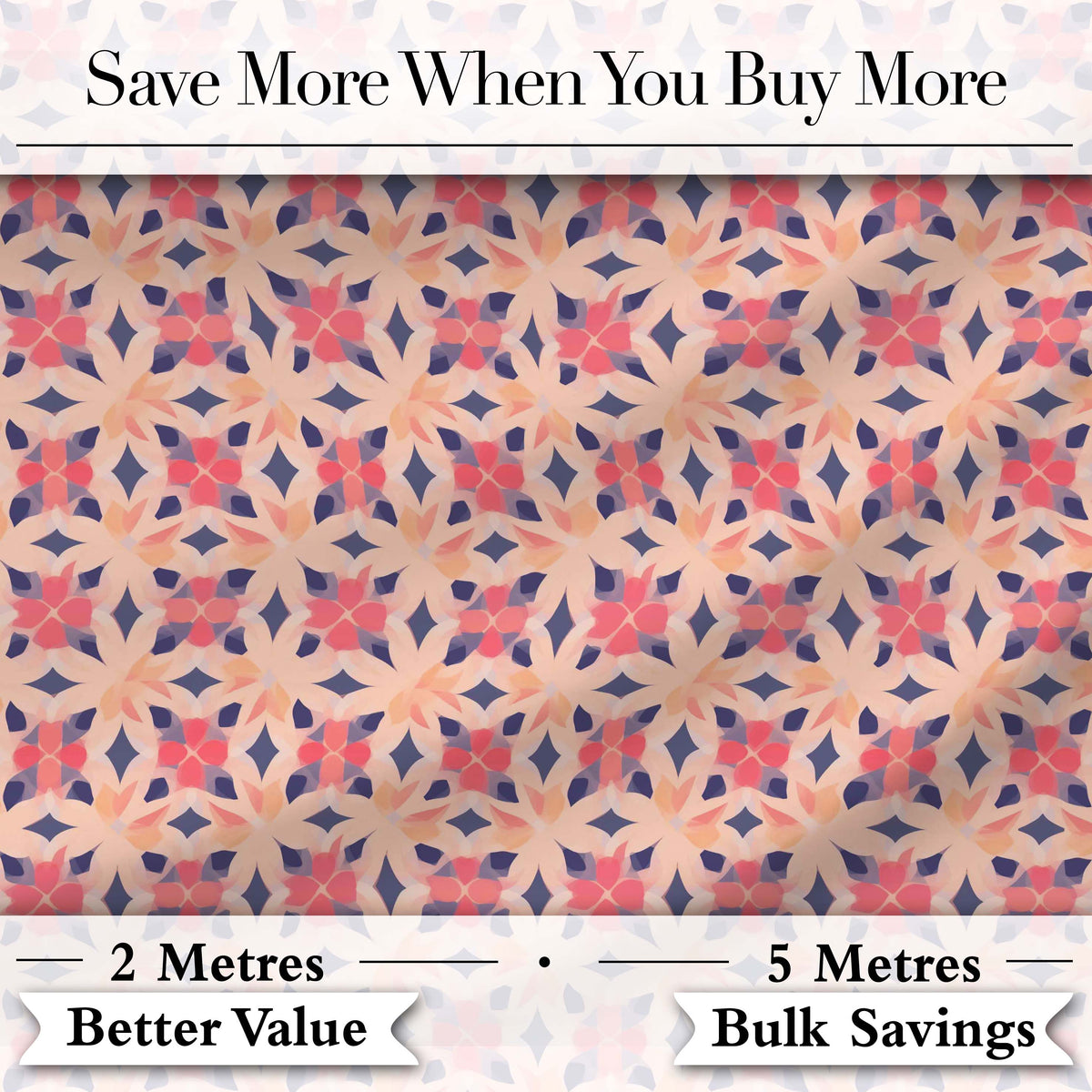 Elegant Geometric Floral Star Pattern in Blush Pink and Navy Tones Digital Print Fabric by the Metre UK Sewing Quilting Textile