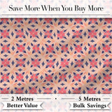 Elegant Geometric Floral Star Pattern in Blush Pink and Navy Tones Digital Print Fabric by the Metre UK Sewing Quilting Textile