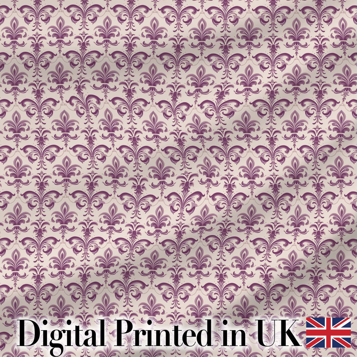 Ornate Baroque Fleur de Lis Pattern in Deep Plum on Neutral Background Digital Print Fabric by the Metre UK Sewing Quilting Textile