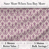 Ornate Baroque Fleur de Lis Pattern in Deep Plum on Neutral Background Digital Print Fabric by the Metre UK Sewing Quilting Textile