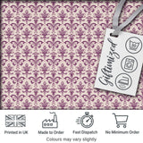 Ornate Baroque Fleur de Lis Pattern in Deep Plum on Neutral Background Digital Print Fabric by the Metre UK Sewing Quilting Textile