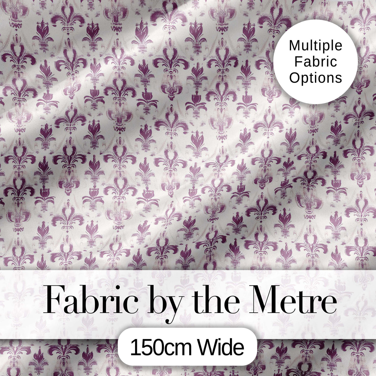 Elegant Purple Fleur de Lis Pattern with Subtle Shaded Background Digital Print Fabric by the Metre UK Sewing Quilting Textile