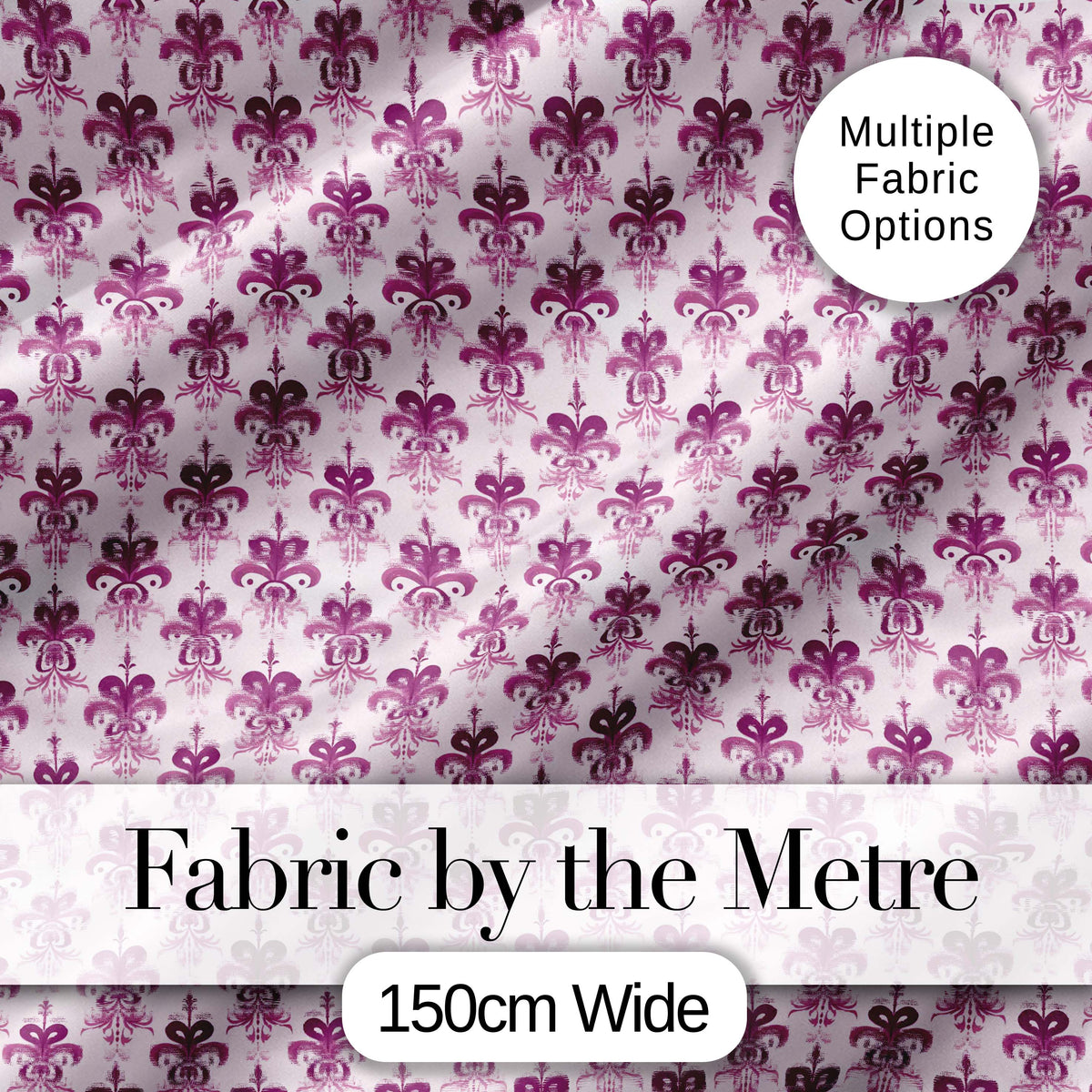 Elegant Plum Floral Damask Repeat Pattern Light Background Seamless Digital Print Fabric by the Metre UK Sewing Quilting Textile