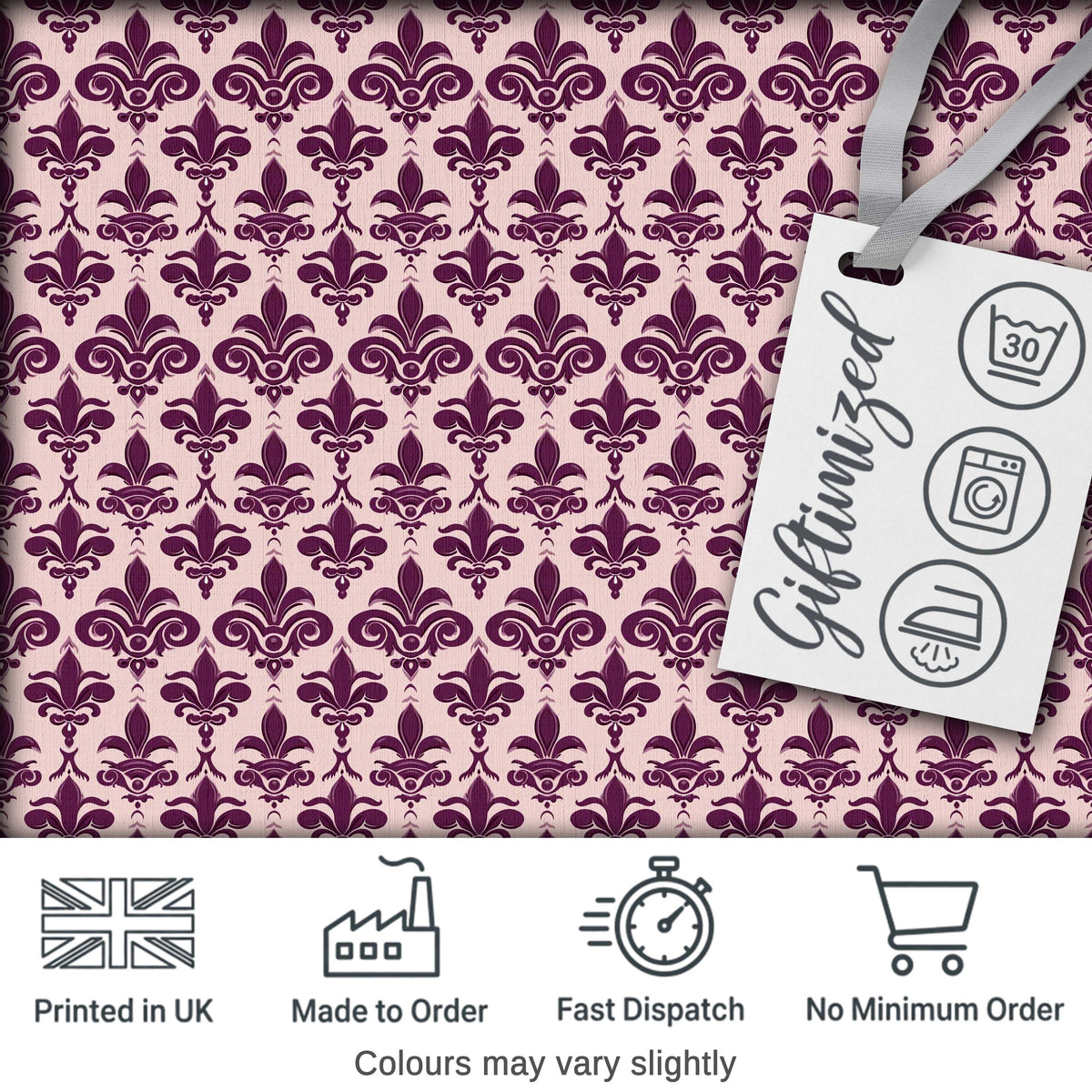 Classic Plum Damask Floral Repeat Pattern Elegant Background Digital Print Fabric by the Metre UK Sewing Quilting Textile