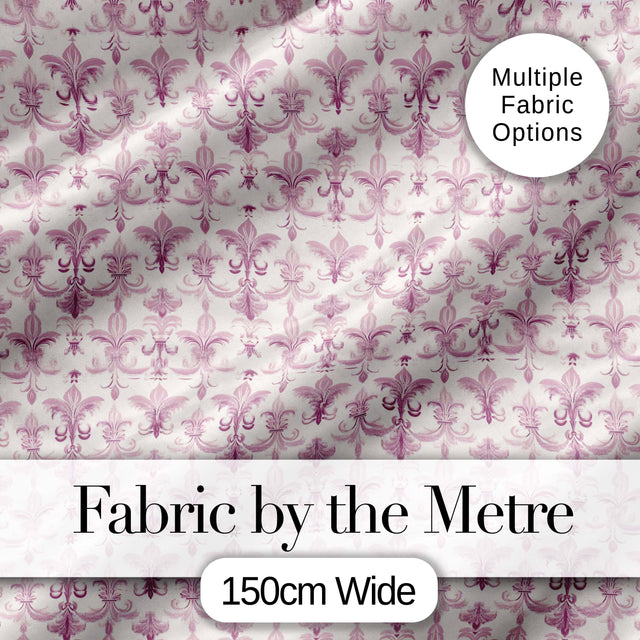 Soft Lavender Ornate Fleur De Lis Seamless Pattern Subtle Vintage Digital Print Fabric by the Metre UK Sewing Quilting Textile