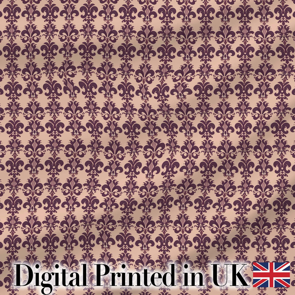 Elegant Deep Plum Fleur De Lis Damask Seamless Pattern Classic Vintage Style Digital Print Fabric by the Metre UK Sewing Quilting Textile