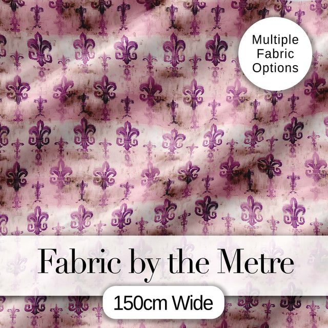 Traditional Plum Fleur De Lis Pattern Symmetrical Vintage Design Digital Print Fabric by the Metre UK Sewing Quilting Textile