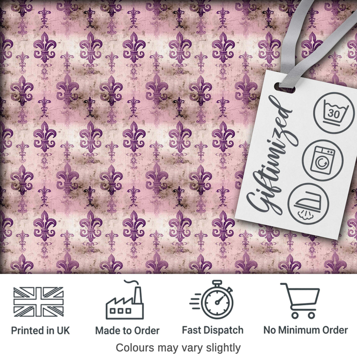 Traditional Plum Fleur De Lis Pattern Symmetrical Vintage Design Digital Print Fabric by the Metre UK Sewing Quilting Textile