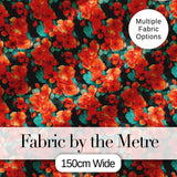 Bold Orange Hibiscus Floral Seamless Pattern Teal Leaf Tropical Style Digital Print Fabric by the Metre UK Sewing Quilting Textile
