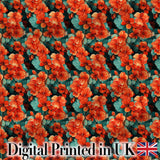 Bold Orange Hibiscus Floral Seamless Pattern Teal Leaf Tropical Style Digital Print Fabric by the Metre UK Sewing Quilting Textile
