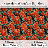 Bold Orange Hibiscus Floral Seamless Pattern Teal Leaf Tropical Style Digital Print Fabric by the Metre UK Sewing Quilting Textile