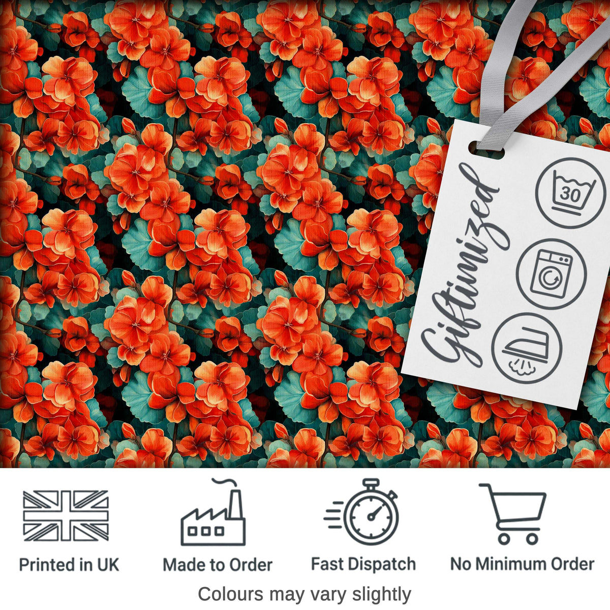Bold Orange Hibiscus Floral Seamless Pattern Teal Leaf Tropical Style Digital Print Fabric by the Metre UK Sewing Quilting Textile