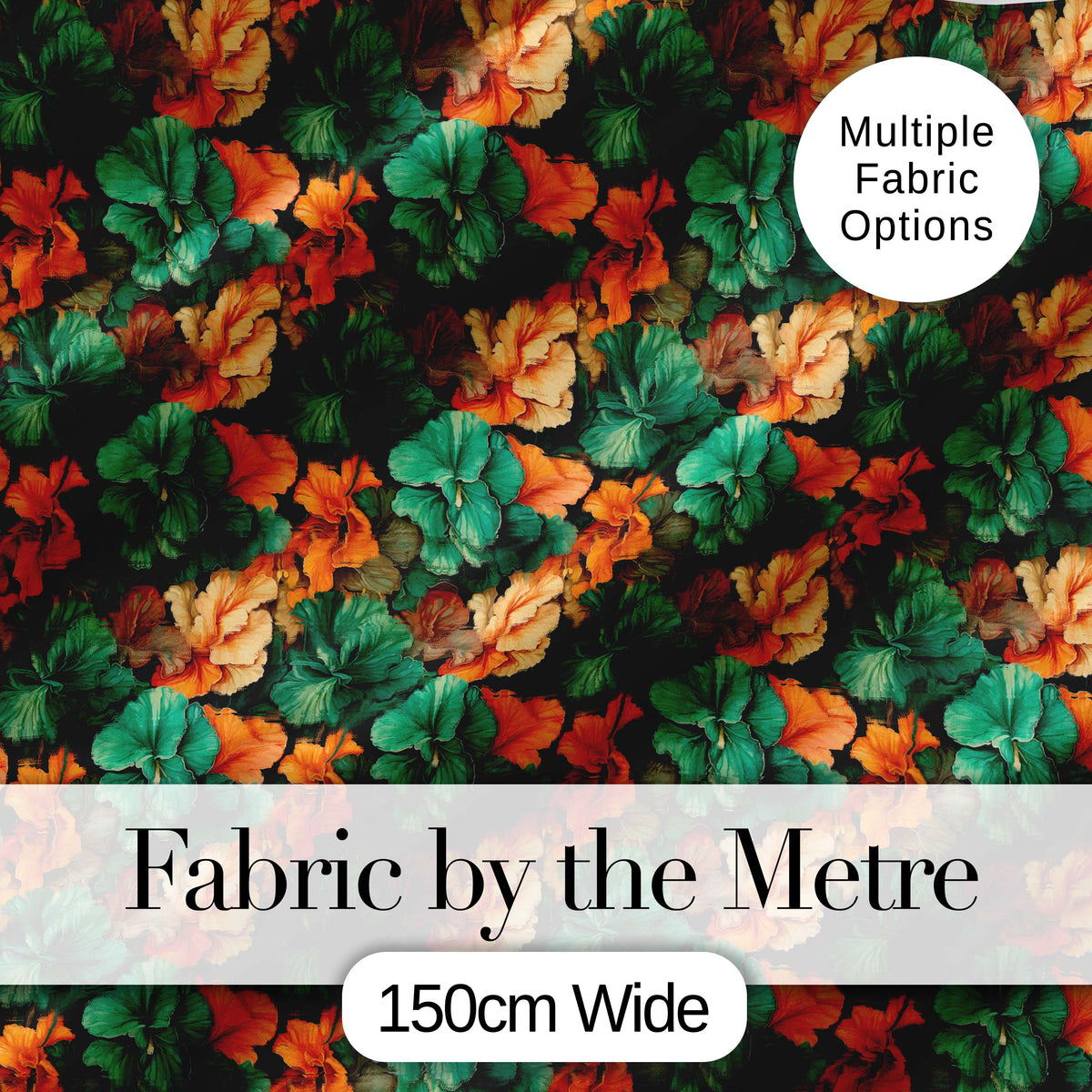 Autumn Leaves and Orange Floral Seamless Pattern Dark Botanical Digital Print Fabric by the Metre UK Sewing Quilting Textile