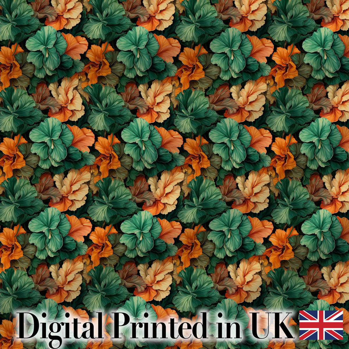 Autumn Leaves and Orange Floral Seamless Pattern Dark Botanical Digital Print Fabric by the Metre UK Sewing Quilting Textile
