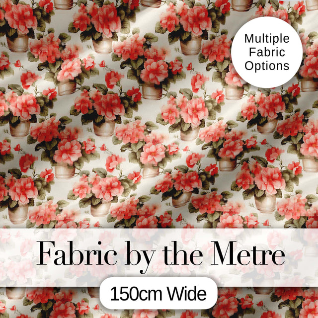 Potted Pink Flowers Vintage Arrangement Seamless Pattern Classic Floral Digital Print Fabric by the Metre UK Sewing Quilting Textile
