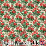 Red Geranium Potted Plant Seamless Pattern Botanical Garden Style Digital Print Fabric by the Metre UK Sewing Quilting Textile