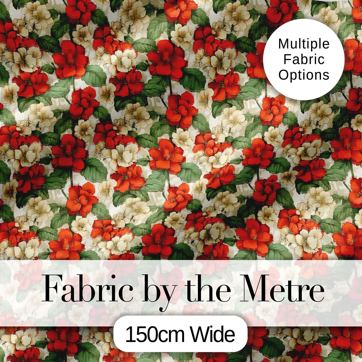 Red and Cream Floral Garden Seamless Pattern Vintage Botanical Style Digital Print Fabric by the Metre UK Sewing Quilting Textile