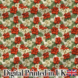 Red and Cream Floral Garden Seamless Pattern Vintage Botanical Style Digital Print Fabric by the Metre UK Sewing Quilting Textile