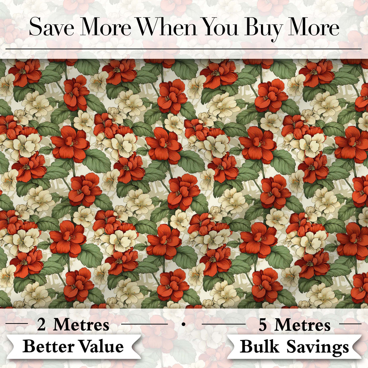 Red and Cream Floral Garden Seamless Pattern Vintage Botanical Style Digital Print Fabric by the Metre UK Sewing Quilting Textile
