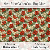 Red and Cream Floral Garden Seamless Pattern Vintage Botanical Style Digital Print Fabric by the Metre UK Sewing Quilting Textile
