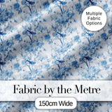 Blue Bird and Floral Toile Seamless Pattern Vintage Garden Scene Digital Print Fabric by the Metre UK Sewing Quilting Textile