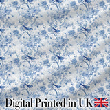 Blue Bird and Floral Toile Seamless Pattern Vintage Garden Scene Digital Print Fabric by the Metre UK Sewing Quilting Textile