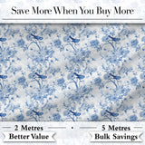Blue Bird and Floral Toile Seamless Pattern Vintage Garden Scene Digital Print Fabric by the Metre UK Sewing Quilting Textile
