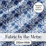 Blue Floral and Bird Detailed Seamless Pattern Classic Toile Textile Digital Print Fabric by the Metre UK Sewing Quilting Textile