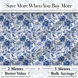 Blue Floral and Bird Detailed Seamless Pattern Classic Toile Textile Digital Print Fabric by the Metre UK Sewing Quilting Textile