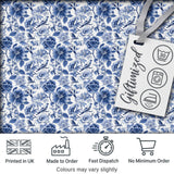 Blue Floral and Bird Detailed Seamless Pattern Classic Toile Textile Digital Print Fabric by the Metre UK Sewing Quilting Textile