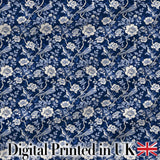 Elegant Blue Floral Birds Branch Pattern Seamless Vintage Style Digital Print Fabric by the Metre UK Sewing Quilting Textile