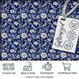 Elegant Blue Floral Birds Branch Pattern Seamless Vintage Style Digital Print Fabric by the Metre UK Sewing Quilting Textile
