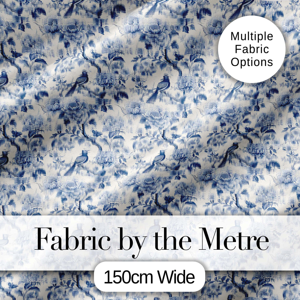 Soft Blue Floral Bird Branch Toile Style Seamless Vintage Pattern Digital Print Fabric by the Metre UK Sewing Quilting Textile