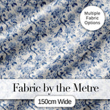 Soft Blue Floral Bird Branch Toile Style Seamless Vintage Pattern Digital Print Fabric by the Metre UK Sewing Quilting Textile