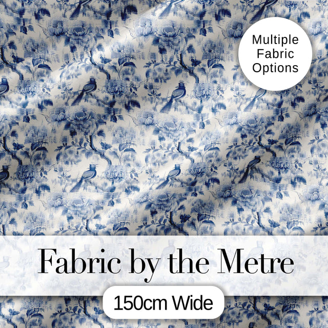 Soft Blue Floral Bird Branch Toile Style Seamless Vintage Pattern Digital Print Fabric by the Metre UK Sewing Quilting Textile