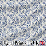 Soft Blue Floral Bird Branch Toile Style Seamless Vintage Pattern Digital Print Fabric by the Metre UK Sewing Quilting Textile