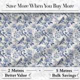 Soft Blue Floral Bird Branch Toile Style Seamless Vintage Pattern Digital Print Fabric by the Metre UK Sewing Quilting Textile