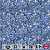 Blue Blossom Tree Birds Oriental Scenic Seamless Pattern Digital Print Fabric by the Metre UK Sewing Quilting Textile