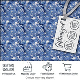Blue Blossom Tree Birds Oriental Scenic Seamless Pattern Digital Print Fabric by the Metre UK Sewing Quilting Textile