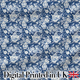 Vintage Blue Porcelain Floral Vase Bird Seamless Pattern Digital Print Fabric by the Metre UK Sewing Quilting Textile
