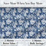 Vintage Blue Porcelain Floral Vase Bird Seamless Pattern Digital Print Fabric by the Metre UK Sewing Quilting Textile