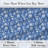 Classic Blue and White Oriental Garden Scenic Seamless Pattern Digital Print Fabric by the Metre UK Sewing Quilting Textile