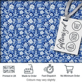 Classic Blue and White Oriental Garden Scenic Seamless Pattern Digital Print Fabric by the Metre UK Sewing Quilting Textile