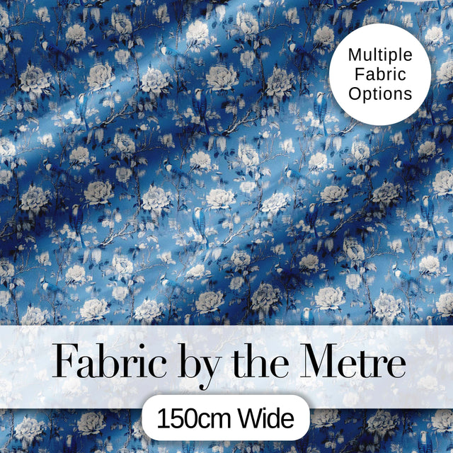 Blue Bird Floral Branch Elegant Seamless Vintage Pattern Digital Print Fabric by the Metre UK Sewing Quilting Textile