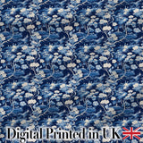 Elegant Blue Toile Garden Landscape Floral Seamless Pattern Digital Print Fabric by the Metre UK Sewing Quilting Textile