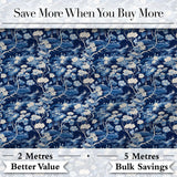 Elegant Blue Toile Garden Landscape Floral Seamless Pattern Digital Print Fabric by the Metre UK Sewing Quilting Textile